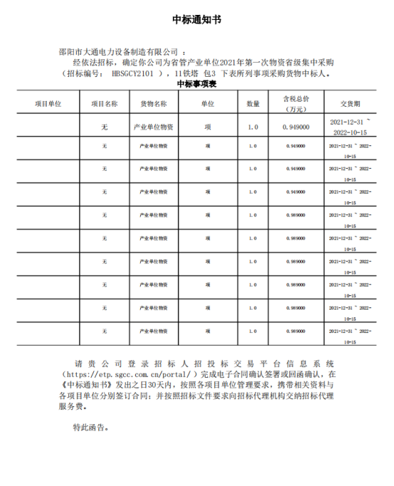中标通知